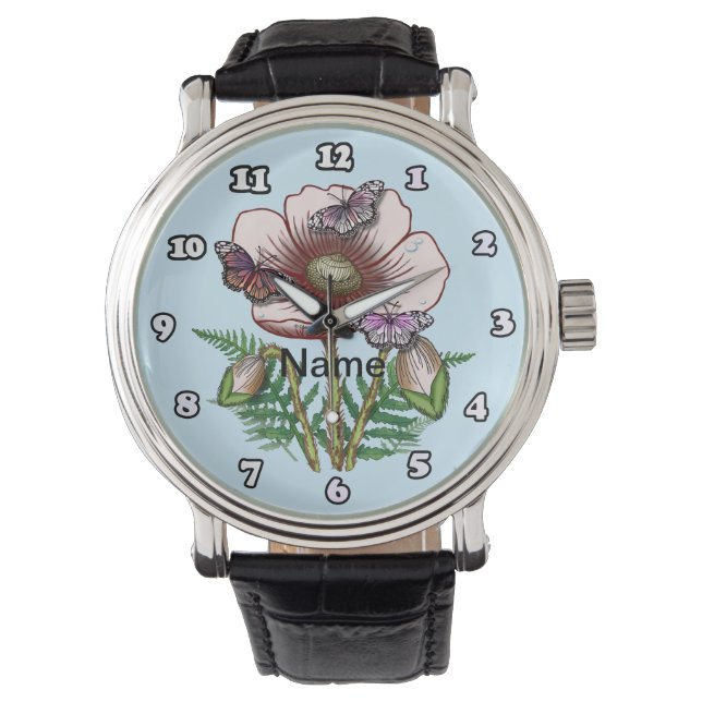Schmetterling Hellroter Mohn  Uhr (Vorderseite)