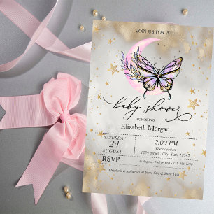 Schmetterling Himmelsmond Sterne Baby Shower  Einladung