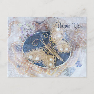 Schmetterling Hochzeit Braut Weiß Gold Elegant Postkarte