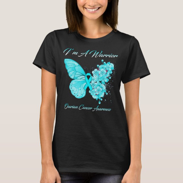 Schmetterling Ich bin ein Ovarialkrebs-Bewusstsein T-Shirt (Vorderseite)