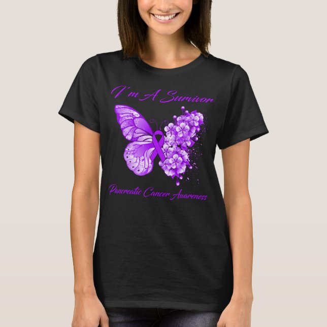 Schmetterling Ich bin ein Überlebender Bauchspeich T-Shirt (Vorderseite)