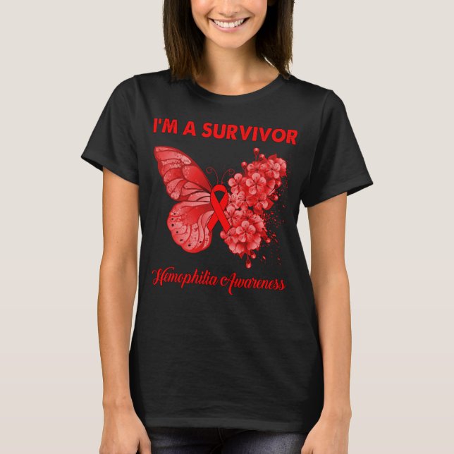 Schmetterling Ich bin ein Überlebender Hämophilie  T-Shirt (Vorderseite)