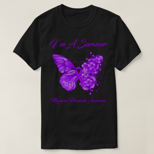 Schmetterling Ich bin ein Überlebender Migräne Kop T-Shirt (Design vorne)