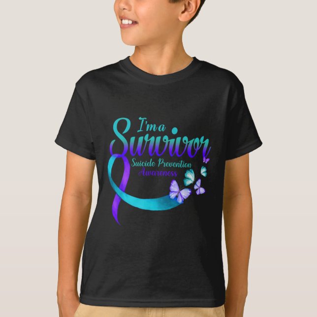 Schmetterling Ich bin ein Überlebender Suizidpräve T-Shirt (Vorderseite)
