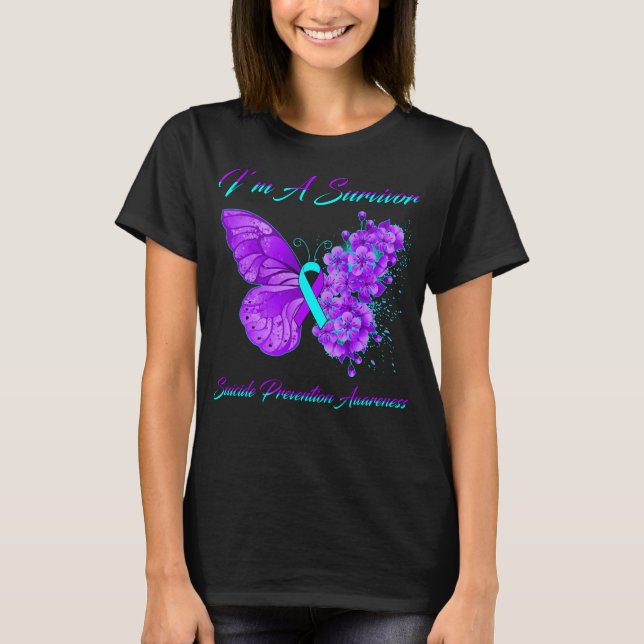 Schmetterling Ich bin ein Überlebender Suizidverhü T-Shirt (Vorderseite)