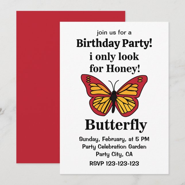 Schmetterling Ich suche nur nach Honig Butterfly G Einladung (Vorne/Hinten)