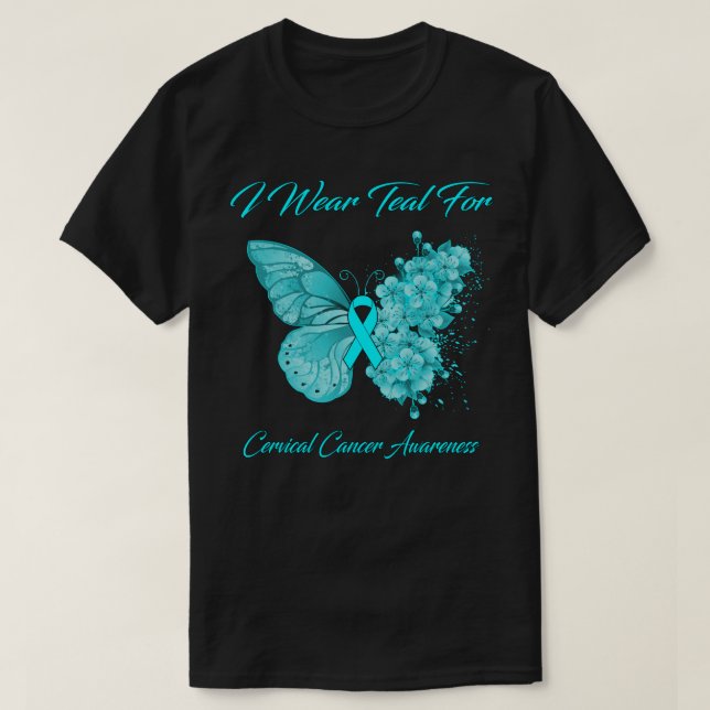Schmetterling Ich trage Aquamarin für Gebärmutterh T-Shirt (Design vorne)