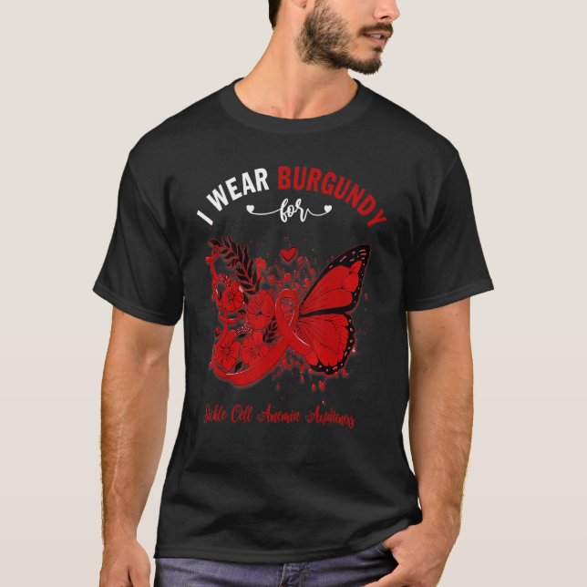 Schmetterling Ich trage Burgund für Sichelzellanäm T-Shirt (Vorderseite)