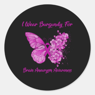 Schmetterling Ich trage Burgundy für Gehirnaneurys Runder Aufkleber