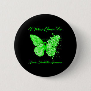 Schmetterling ich trage Grün für Gehirnbehinderung Button
