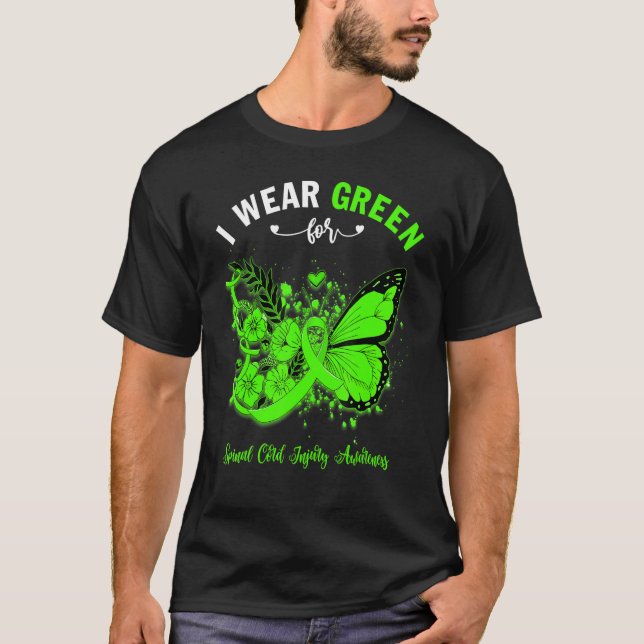 Schmetterling Ich trage Grün für Rückenmarksverlet T-Shirt (Vorderseite)
