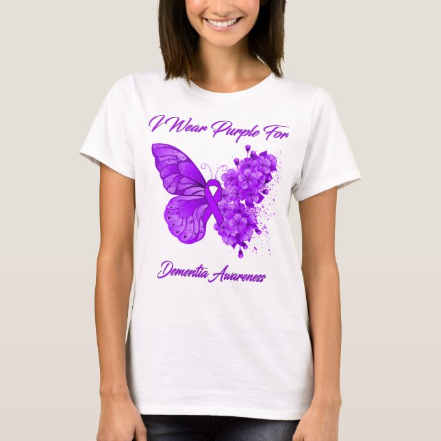Schmetterling Ich trage Lila für Demenz Bewusstsei T-Shirt (Vorderseite)