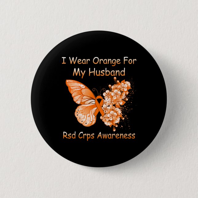 Schmetterling Ich trage Orange für mein Ehemännche Button (Vorderseite)