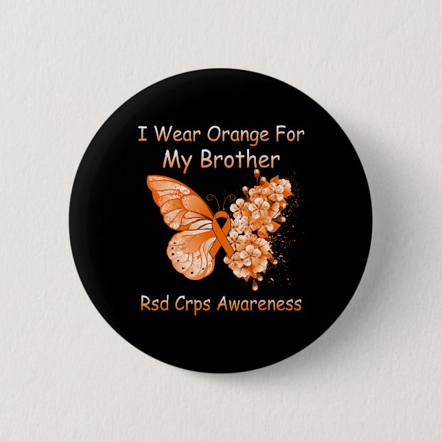 Schmetterling Ich trage Orange für meinen Bruder R Button (Vorderseite)