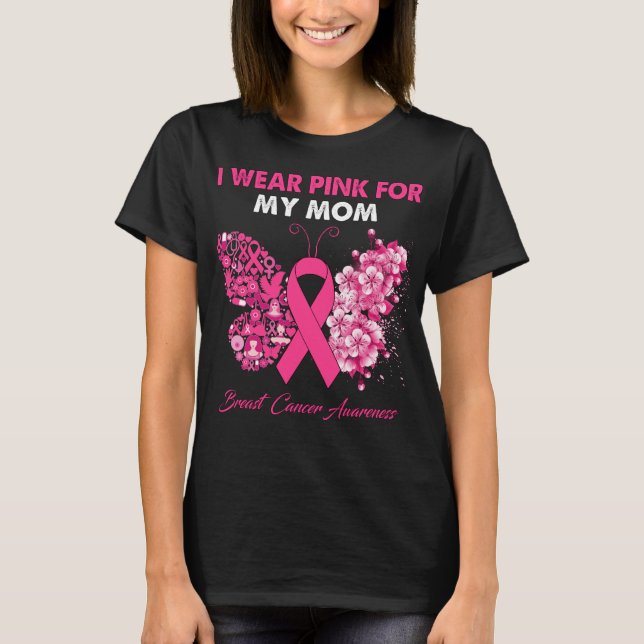 Schmetterling Ich trage Rosa für meine Mama Brustk T-Shirt (Vorderseite)