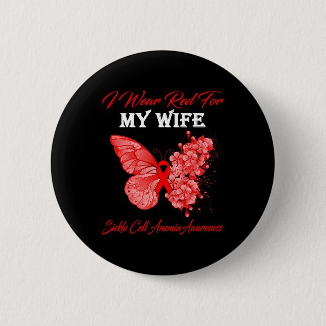 Schmetterling Ich trage Rot für meine Ehefrau Sich Button (Vorderseite)