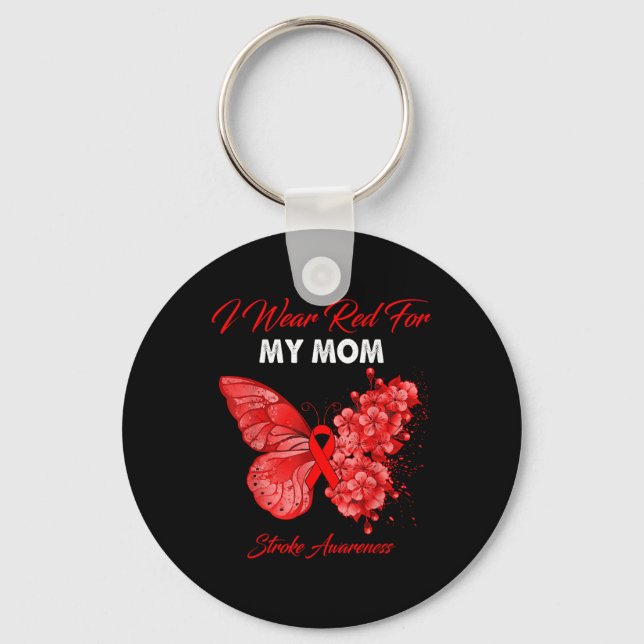 Schmetterling ich trage Rot für meine Mama Stroke  Schlüsselanhänger (Vorderseite)