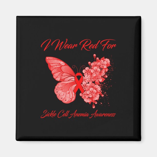 Schmetterling Ich trage Rot für Sichelzellanämie A Magnet (Vorne)