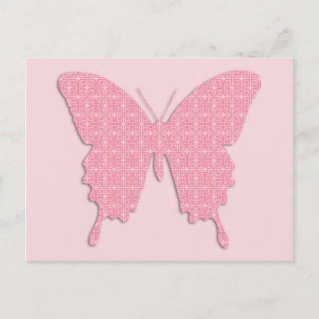 Schmetterling im Hintergrundbild - hellrosa Postkarte (Vorderseite)