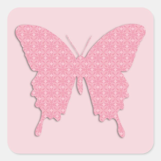 Schmetterling im Hintergrundbild - hellrosa Quadratischer Aufkleber (Vorderseite)