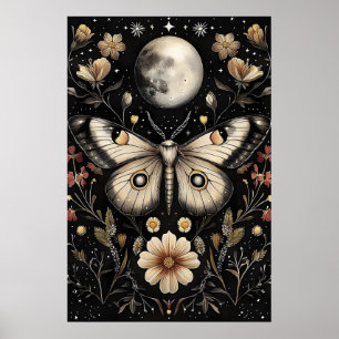 Schmetterling im mondfinsteren Blumengarten, melan Poster