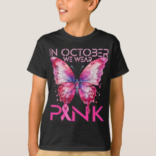 Schmetterling im Oktober tragen wir rosa Brustkreb T-Shirt