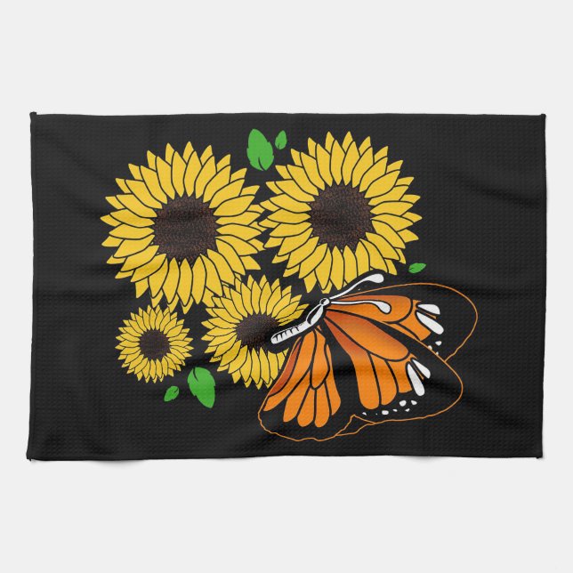 Schmetterling im Sonnenblumengarten Geschirrtuch (Horizontal)