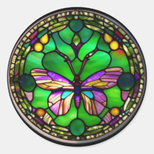 Schmetterling im Tiffany-Stil gestanzt Glas Design Runder Aufkleber