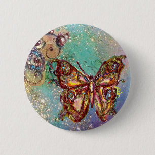 SCHMETTERLING IN BLAU GOLD FUNKELT BUTTON