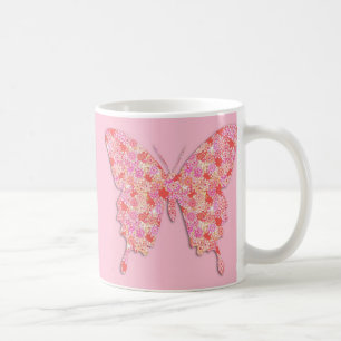 Schmetterling in Blume - rosa, orange Kaffeetasse