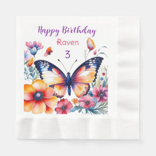 Schmetterling in Blumen Mädchen-Geburtstagsfeier  Serviette