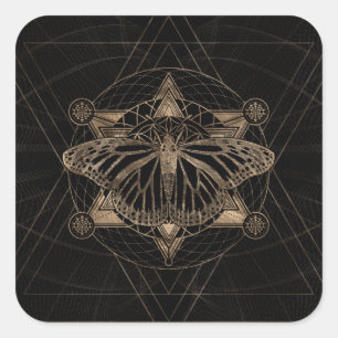 Schmetterling in der heiligen Geometrie - Quadratischer Aufkleber