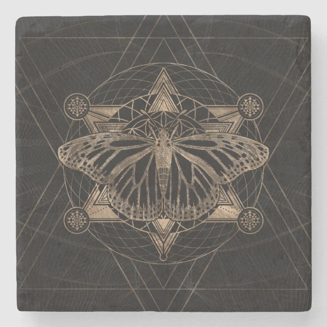 Schmetterling in der heiligen Geometrie - Steinuntersetzer (Vorderseite)