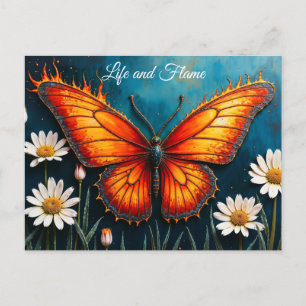 Schmetterling in Flammen Fantasie weiße Kamillenku Postkarte