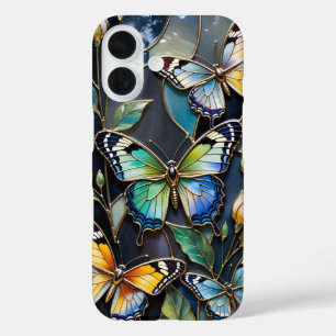 Schmetterling iPhone-Hülle Dunkelblau Gold Buntgla iPhone 16 Hülle