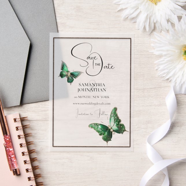 Schmetterling Juwel Smaragdgrün Silber Save the Da (Hochzeit)