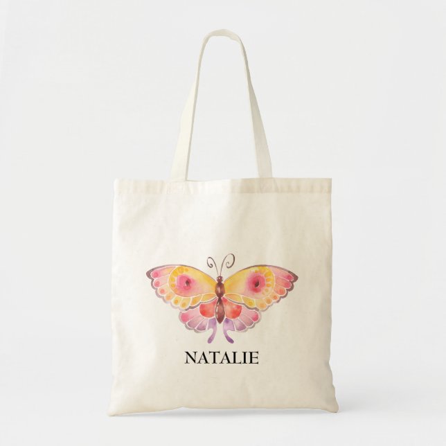 Schmetterling Kinder Mädchen Pink Personalisiert Tragetasche (Vorne)