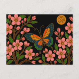 Schmetterling Kirschblüten Mond Postkarte