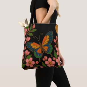 Schmetterling Kirschblüten Mond Tasche