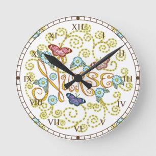 Schmetterling-Krankenschwester-Uhr Runde Wanduhr