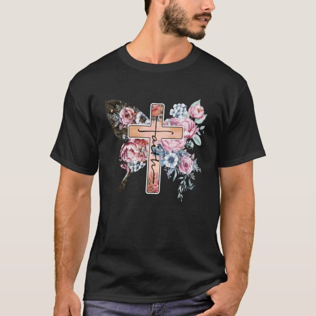 Schmetterling Kreuz Glaube Blumengott Jesus Christ T-Shirt (Vorderseite)
