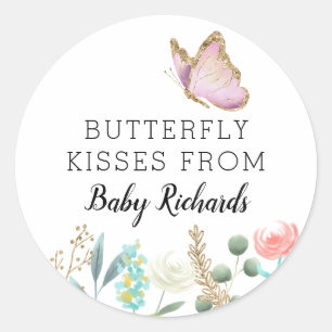 Schmetterling küsst süße Babyparty-Bevorzugung Runder Aufkleber