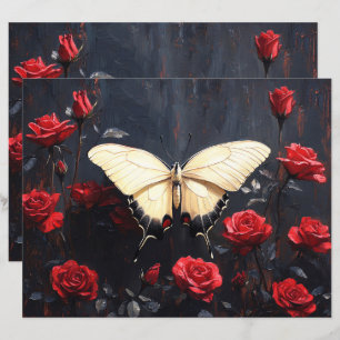 Schmetterling Lebhafte Rote Rosen Scrapbook Papier