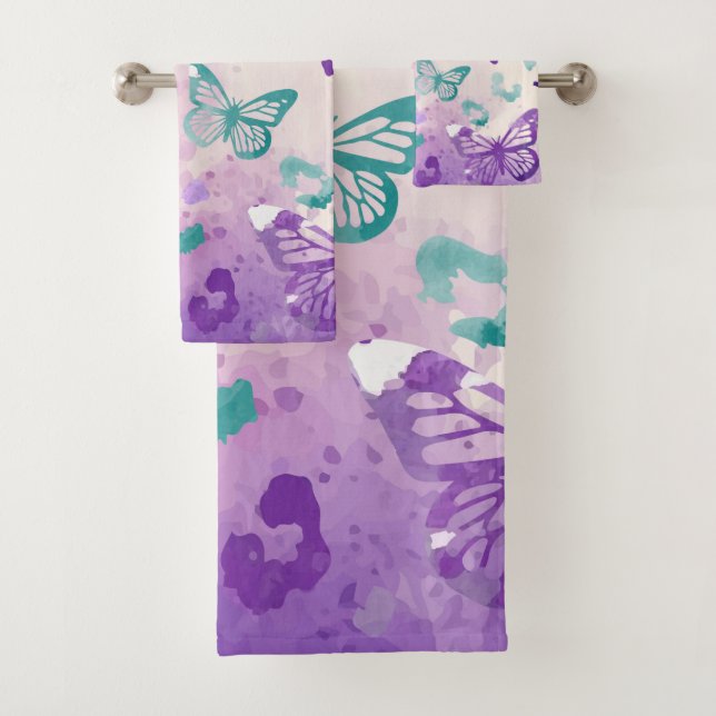 Schmetterling Leopard Weiß Badhandtuch Set (Insitu)