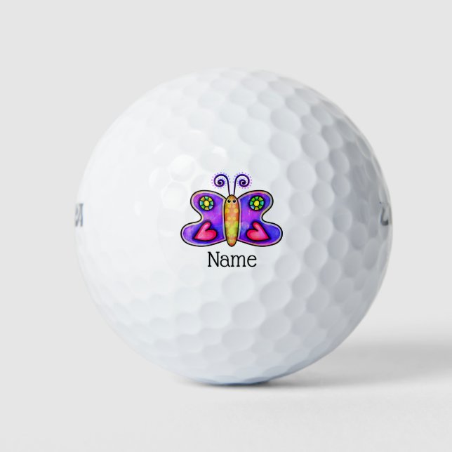 Schmetterling lila Doodle mit Namen Golfball (Vorderseite)