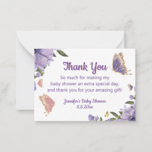 Schmetterling lila floral Mädchen Baby Shower Dank Mitteilungskarte