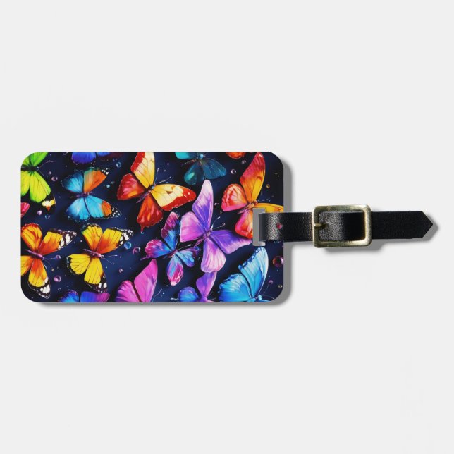 Schmetterling, mehrfarbiges Chrom, bunte Schuhe Gepäckanhänger (Vorderseite horizontal)