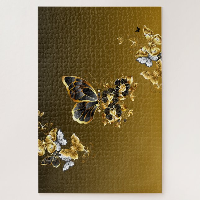 Schmetterling Midnight Gold – Botanischer Glanz (Vertikal)