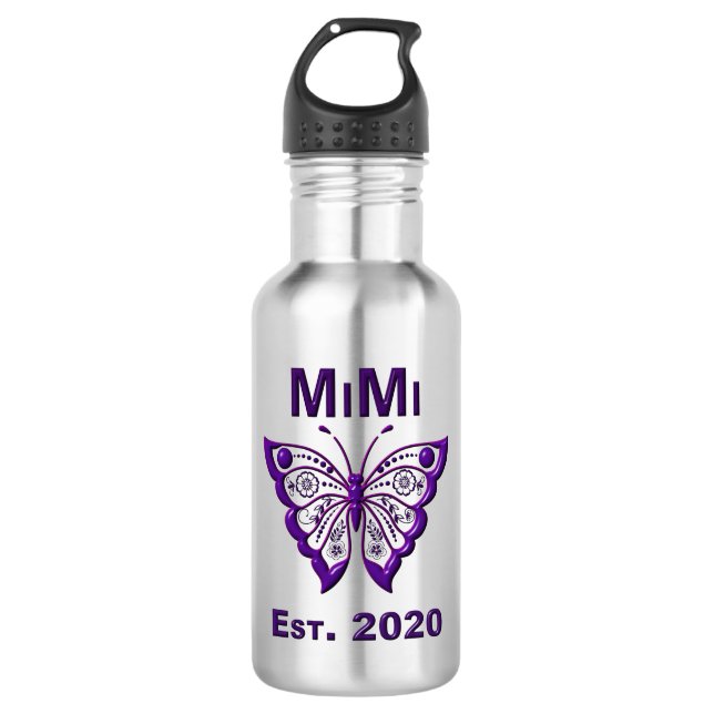 Schmetterling Mimi "Est 2020" Edelstahlflasche (Vorderseite)