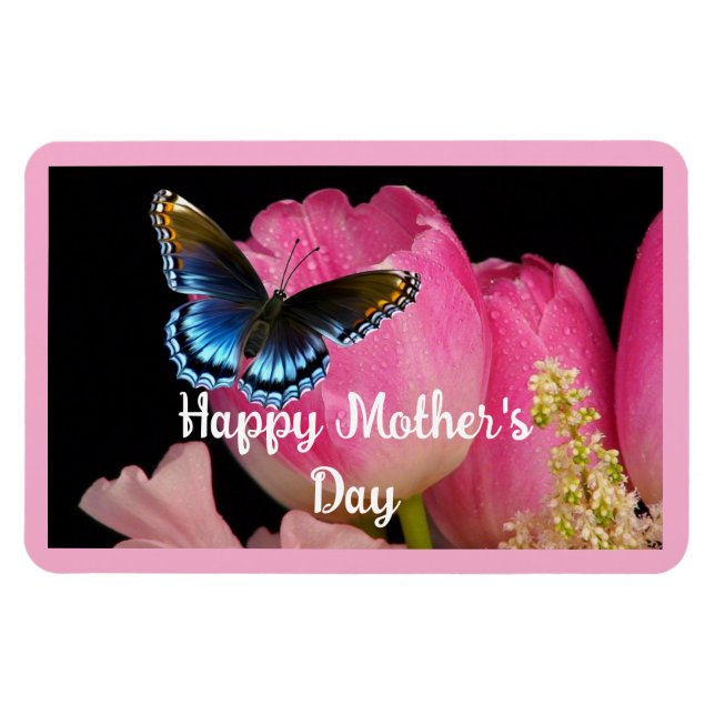 Schmetterling mit Blume Foto Magnet (Horizontal)